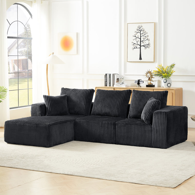 Modern 4 - Seater Corduroy Dark Grey , Modular Sectional For Living Room, No Assembly, Comfort With Spring Support, Multi Functional Usage In Areas Couch Grey, Sectional, Sponge, Stylish