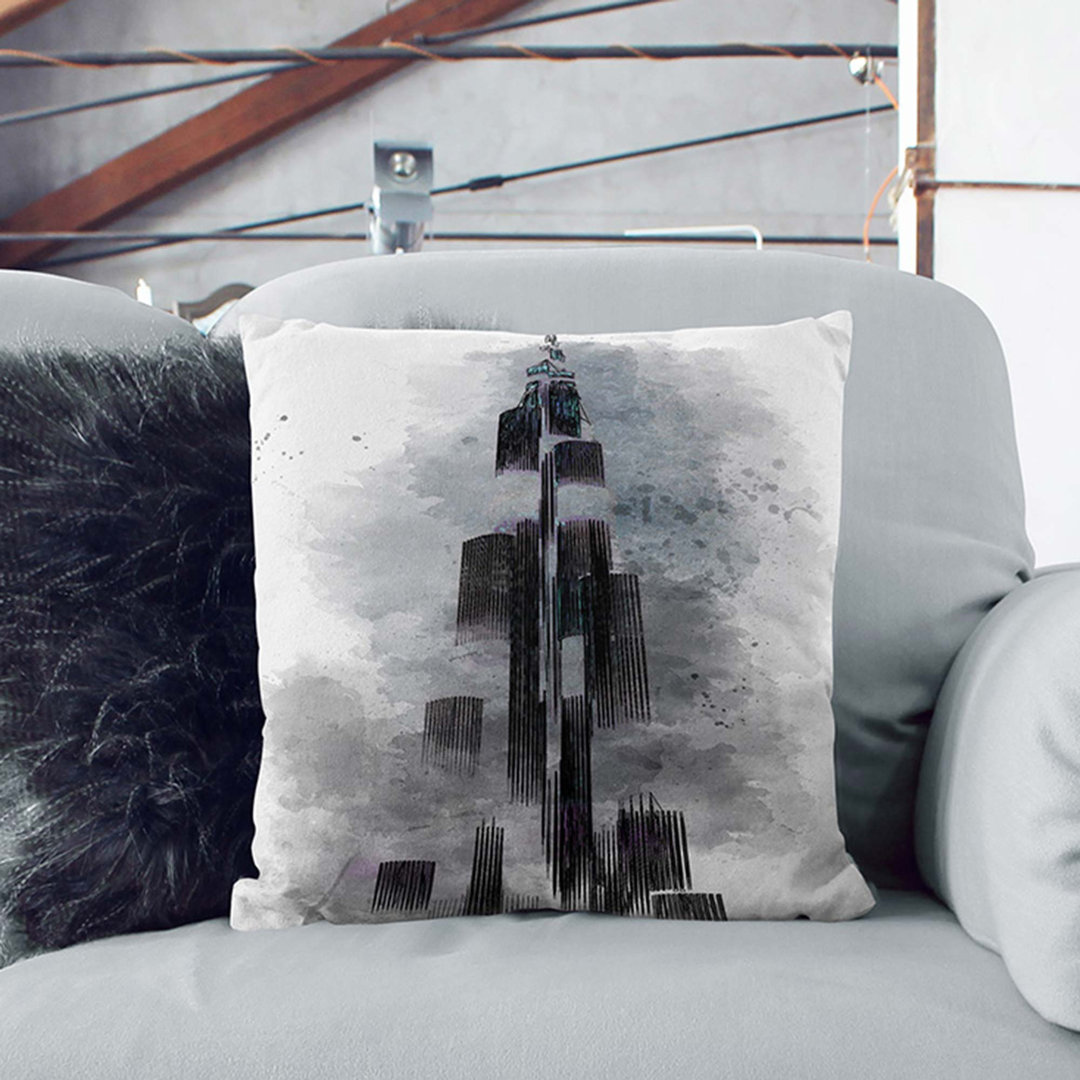 Burj Khalifa in Dubai in Abstract Cushion with Filling