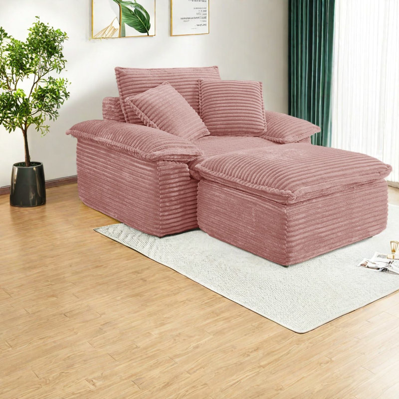 Chaise et demi-canapé à compression, chaise longue en velours côtelé rose