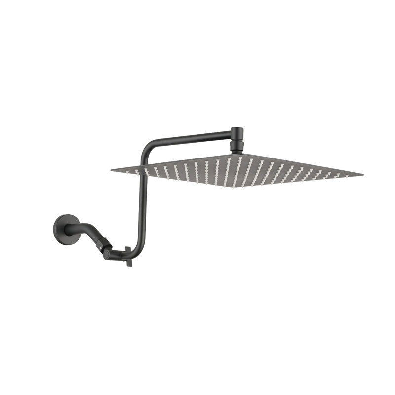Tête de douche à pluie haute pression à bras réglable 12 pouces TopCRAFT, Noir mat
