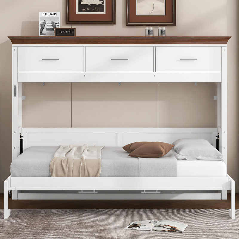 Lit simple escamotable mural avec 3 tiroirs de rangement - Lit simple escamotable pliable blanc