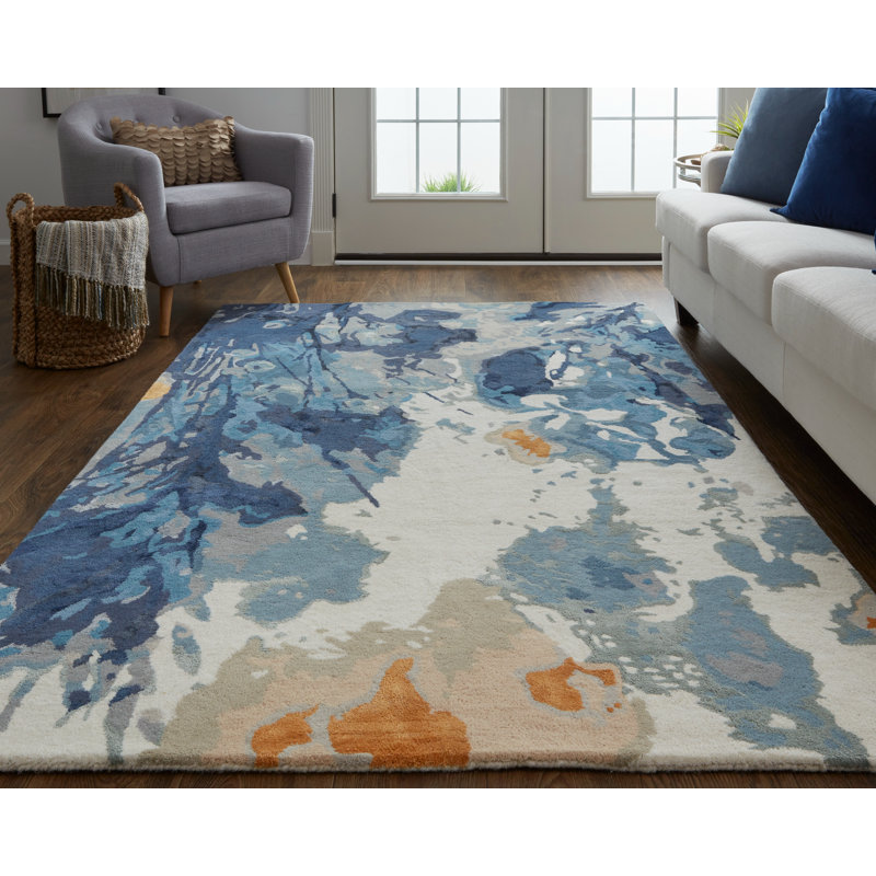 Floral Area Rug in Blue, Rectangle 8' x 10'