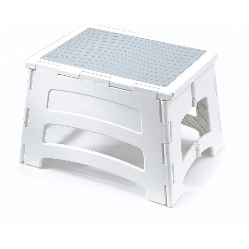 Mini Folding Step Stool, Short, Foldable, Lightweight With Slip Resistant Treads And Non-Slip Feet, White