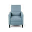 Fauteuil contemporain inclinable en tissu bleu clair avec accoudoirs cloutés et pieds en bois de bouleau