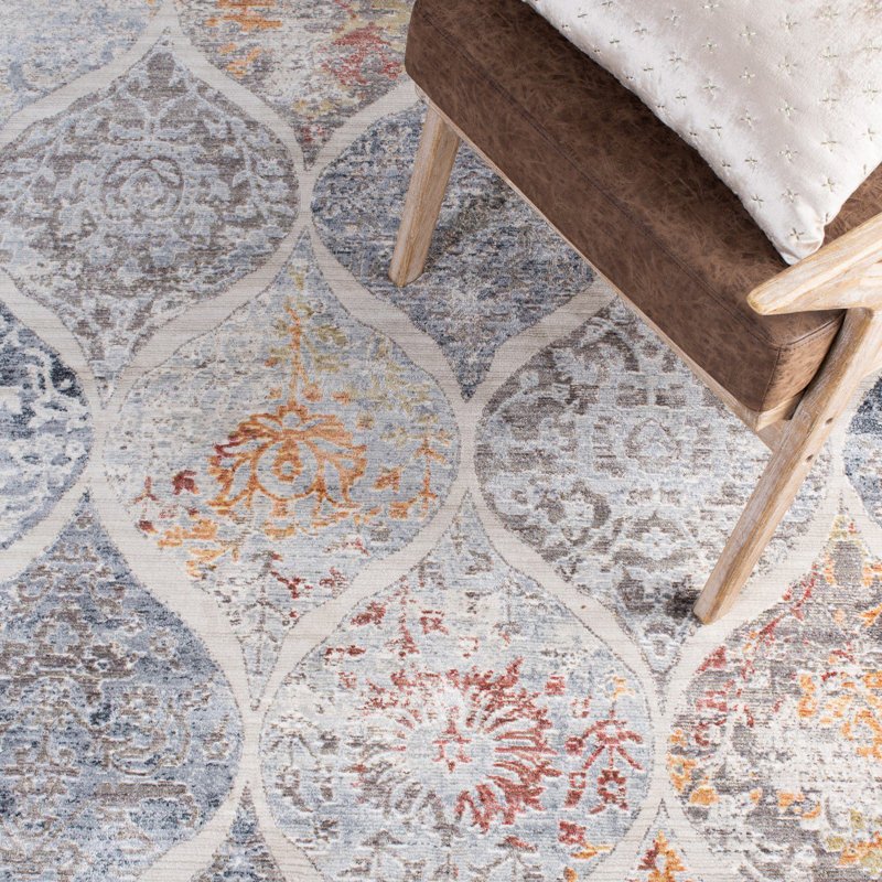 Tapis gris et beige à motif géométrique, Rectangle 5 pi 3 po x 7 pi 7 po
