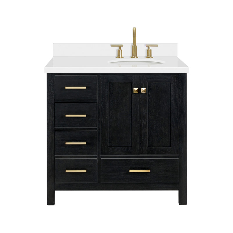 Cambridge 37 in. Single Vanity, Oval, Black Oak, Pure White Quartz