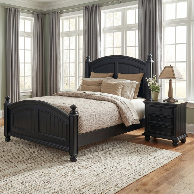 Patillo Solid Wood Standard Bed, Ebony, Queen