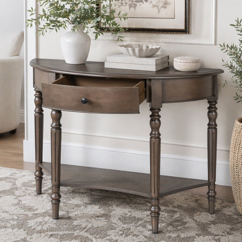 Console avec tiroir et tablette Farmhouse, Noyer