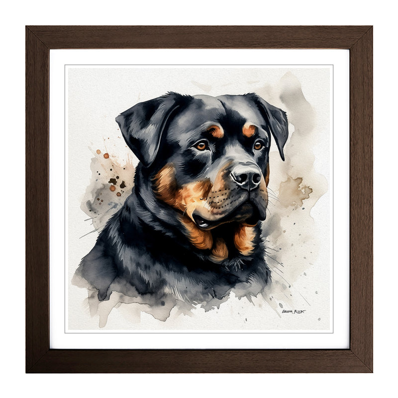 Rottweiler Ink Wash No.1 - Single Picture Frame Print on Wood, Walnut
