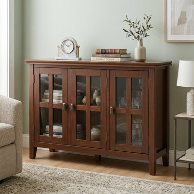 Armoire de rangement contemporaine à 3 portes en bois massif avec portes en verre Artisan