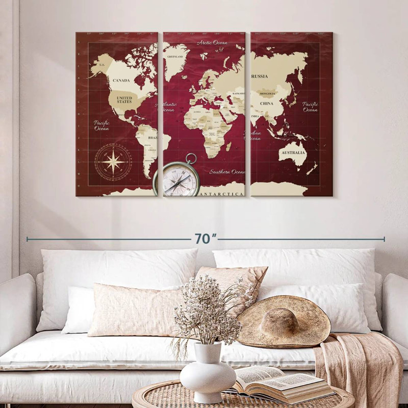Carte du monde en Alimar, H 32 po x l 50 po