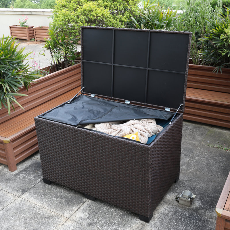 Boîte de rangement en osier résistante au rotin avec couvercle à ressort et sac intérieur imperméable avec fermeture à glissière