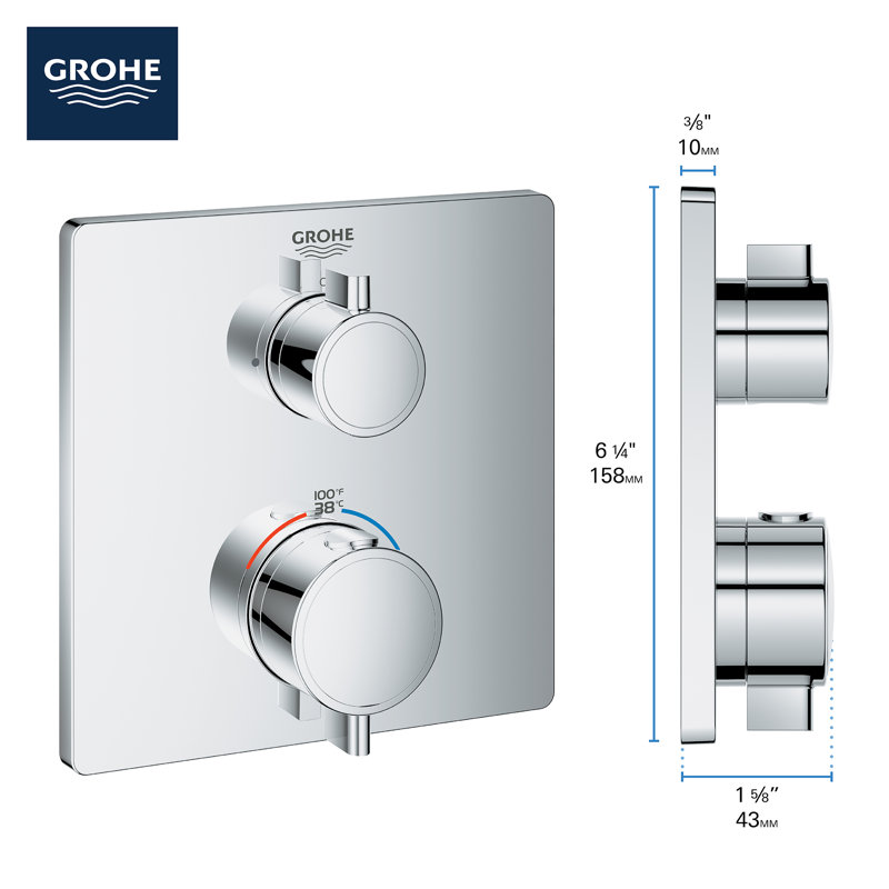 Grohtherm® Single Function 2-Handle Thermostatic Trim, Hard Graphite