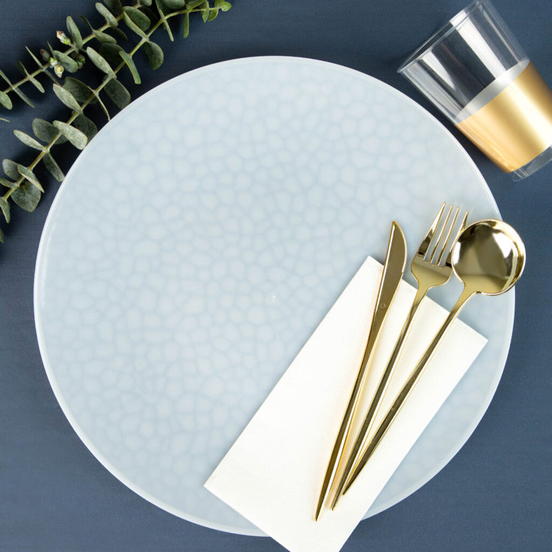 Assiettes blanches translucides martelées rondes 13 pouces Ecoqualité 16 personnes