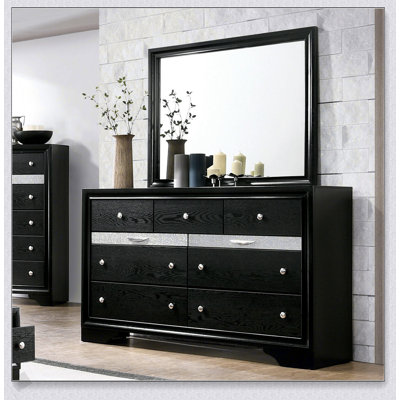 Commode noire élégante avec miroir assorti, tiroir à bijoux caché et fabrication en queue d'aronde anglaise durable pour les chambres modernes