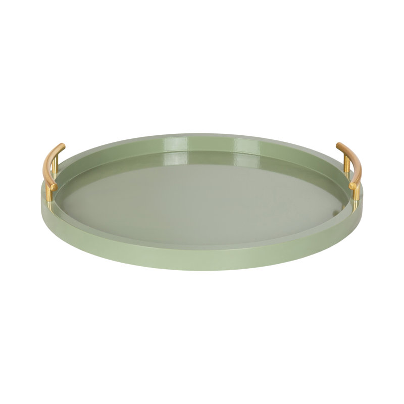 Round Ottoman Tray with Metal Handles, Green