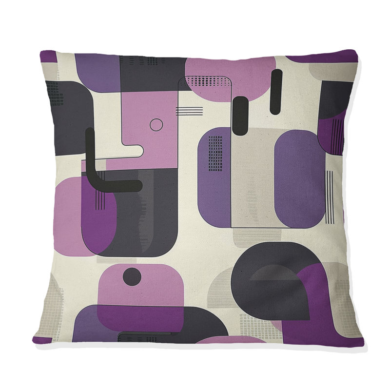 Coussin décoratif mauve à motif géométrique rétro, H 16 po x l 16 po