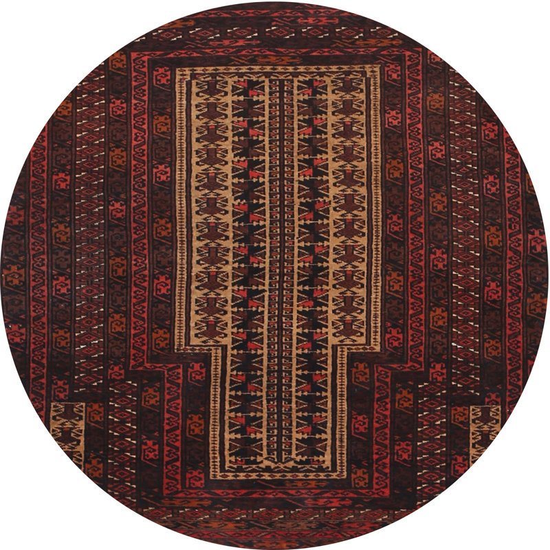 Tapis oriental multicolore tissé à la machine Oriental, Rond 3 pi