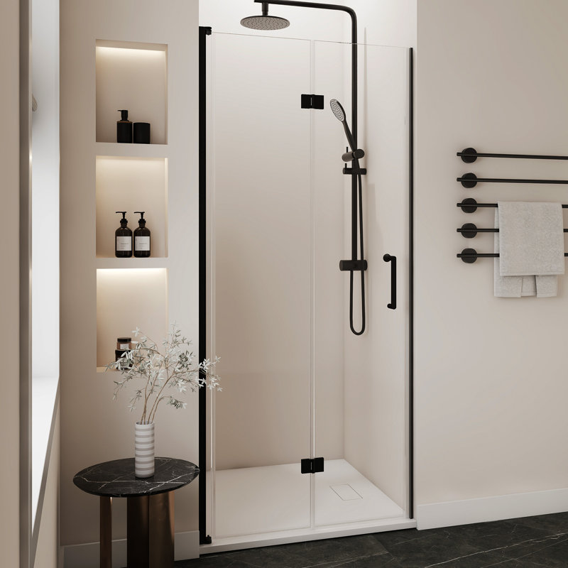 34"W x 72"H Frameless Foldable Shower Door, Aluminum Alloy, 0.24" Tempered Glass Shower