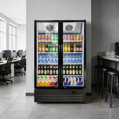 38 In. W 17 Cu. Ft. Commercial Refrigerator 2-Door Upright Display Beverage Cooler Refrigerator In Black