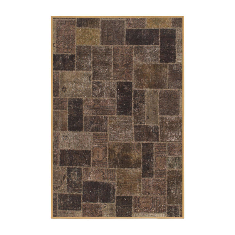 Tapis géométrique brun / gris tissé à la machine, Rectangle 3 pi x 5 pi