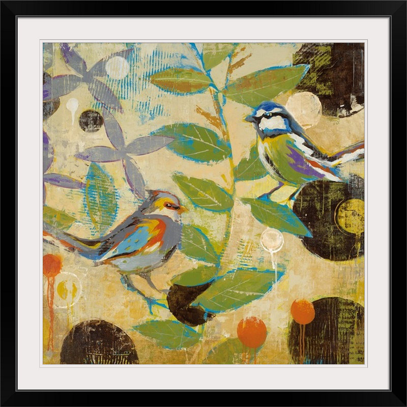 «Flew the Coop II» par Liz Jardine, reproduction de peinture, H 38 po x l 38 po x P 1 po, Cadre noir
