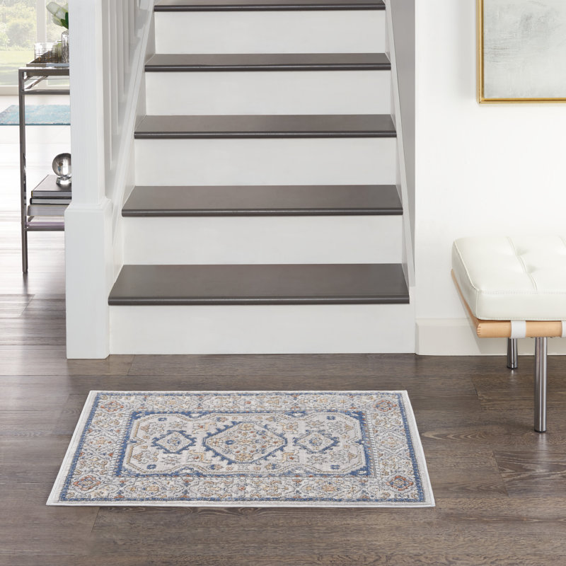 Tapis oriental beige / bleu tissé à la machine, Rectangle 2 pi x 3 pi