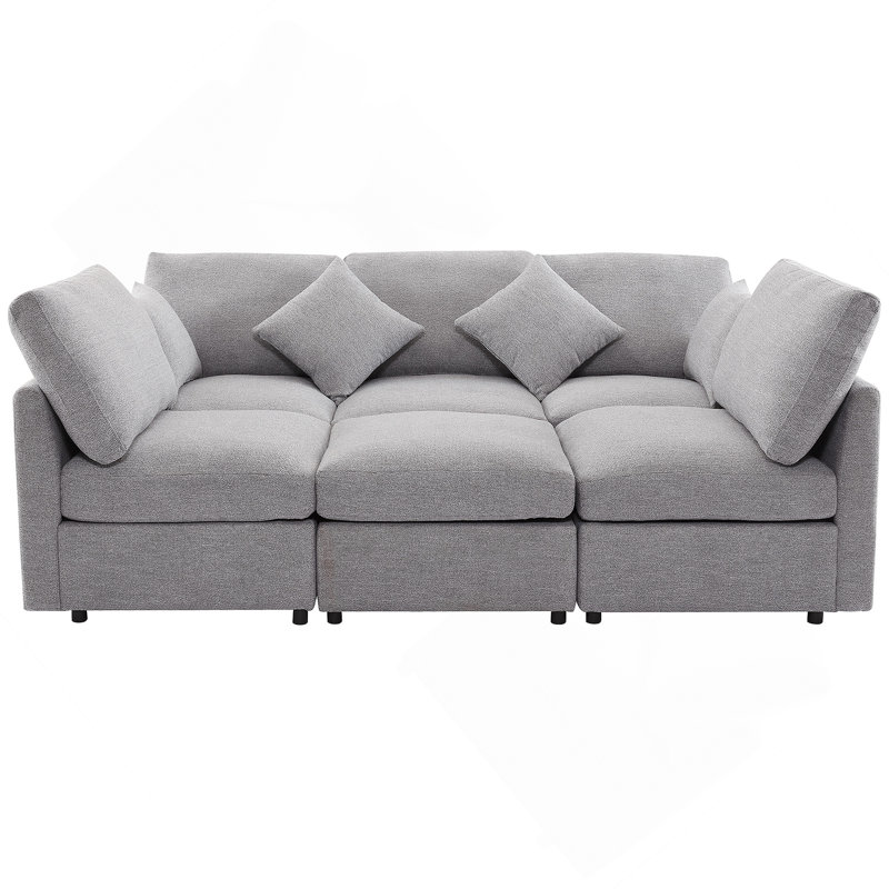 86,6 po Canapé modulaire Canapé modulaire en U Canapé-lit Canapé-lit en L avec repose-pieds mobile et deux ports USB pour le salon (ancien SKU: N719S001680R), gris clair