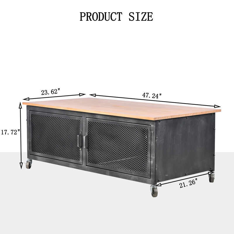 Buffet décoratif Keyanah, Naturel / noir vieilli, H 17,72 po x l 47,24 po x P 23,62 po