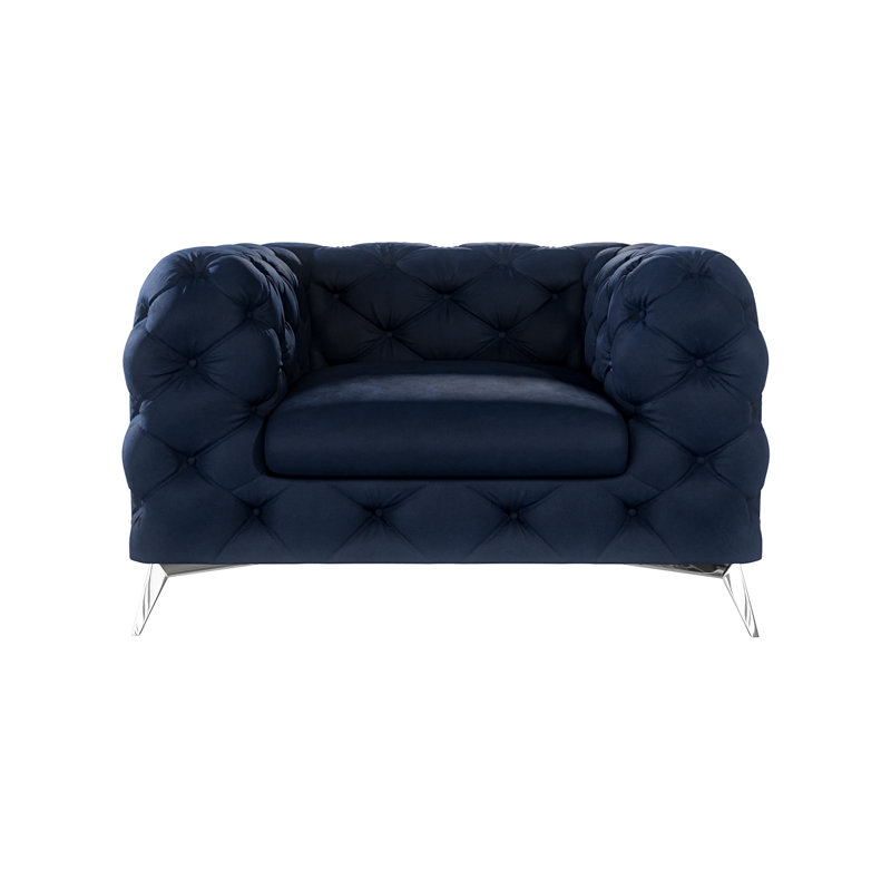 Chesterfield Armchair  with Silver Metal Legs, Navy Blue
