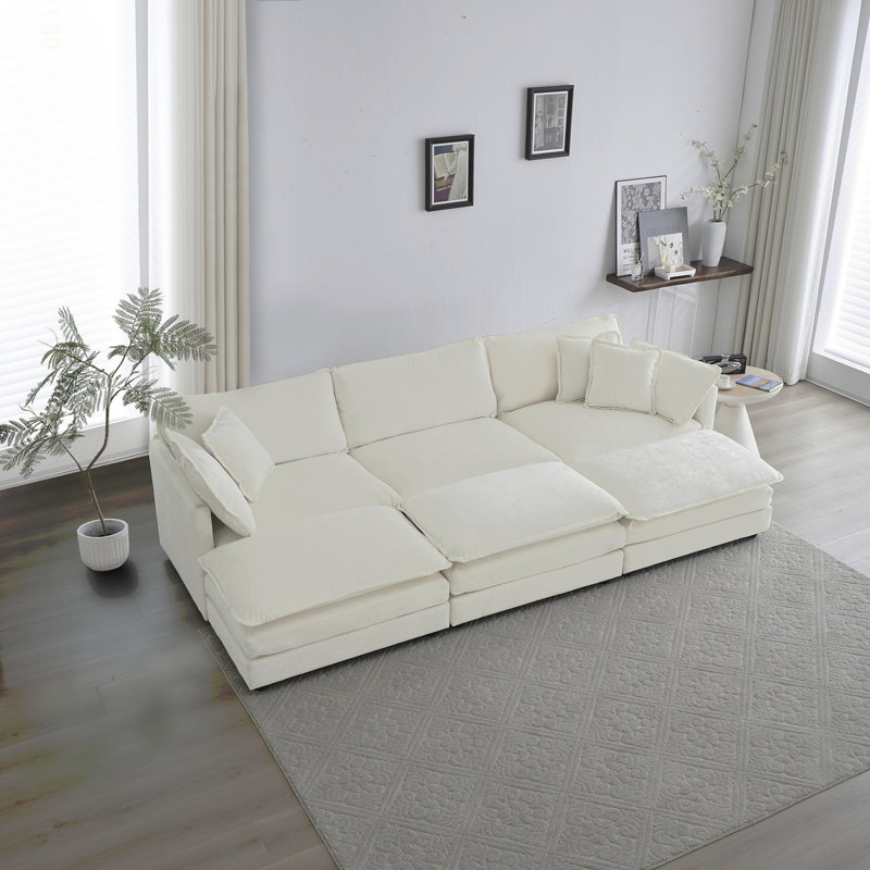 Canapé modulaire confortable à assise profonde modulaire réversible et confortable à 6 places avec 3 repose-pieds, 3 coussins décoratifs et 2 coussins d'accoudoirs