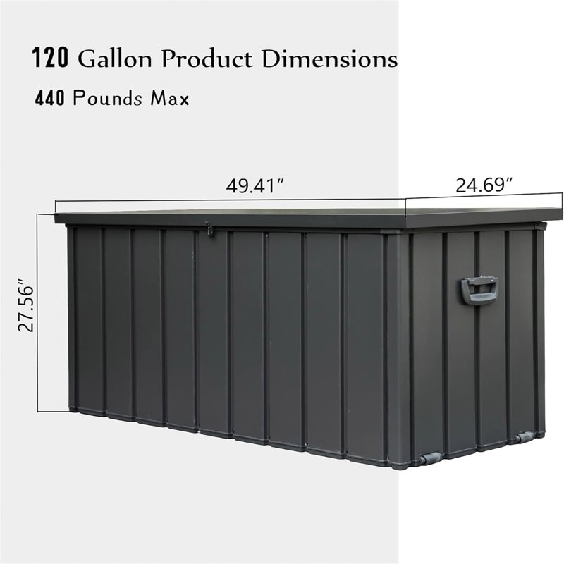 Boîte de rangement extérieure 120 gallons imperméable, Gris foncé