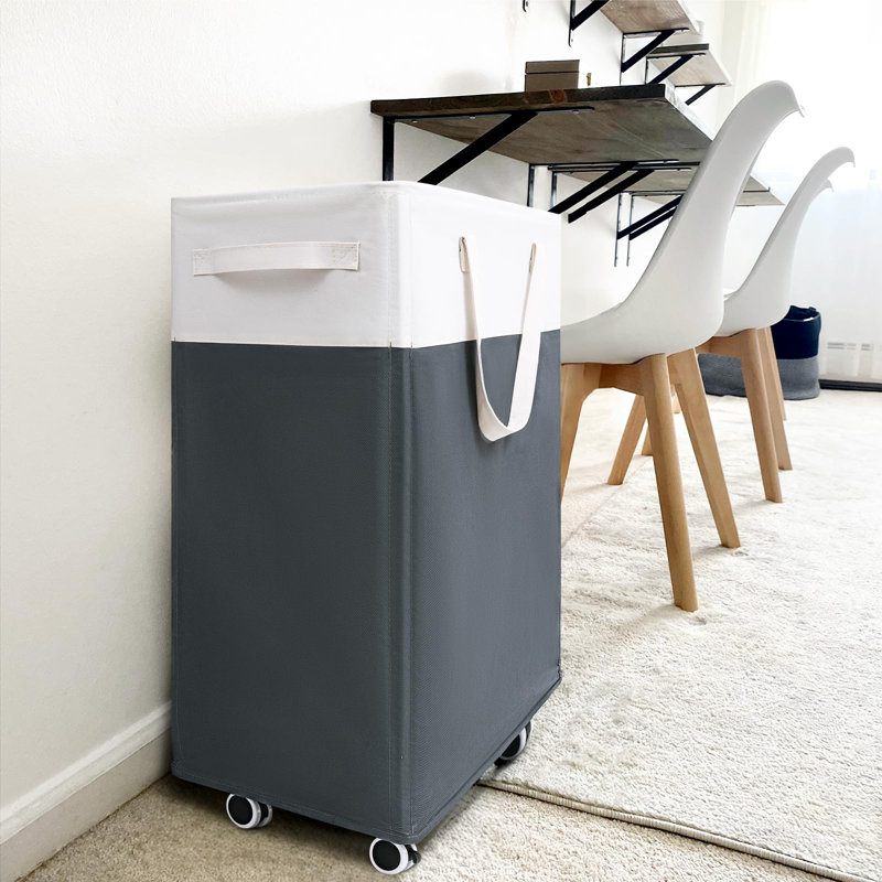 Panier à linge avec roulettes Canale, grand panier à linge pliable 75L, grand panier à linge avec sac de lavage amovible, gris et blanc