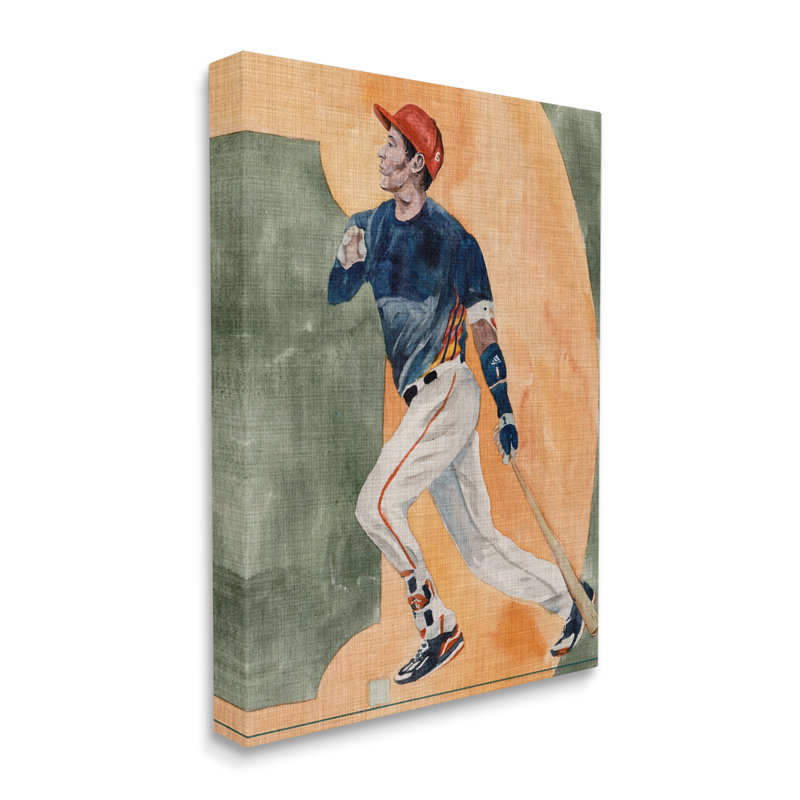 Aw-253-Canvas, Joueur de baseball sur toile par Melissa Wang, peinture, H 20 po x l 16 po x P 1,5 po
