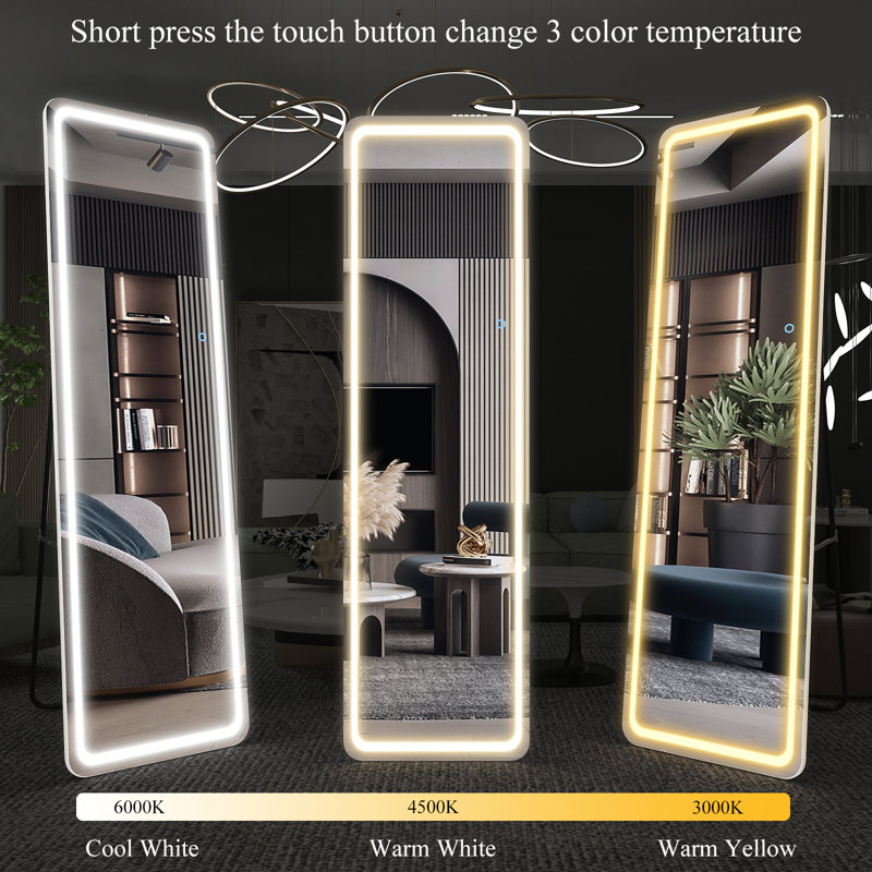 Taelyn Rectangle LED Metal Mirror, White