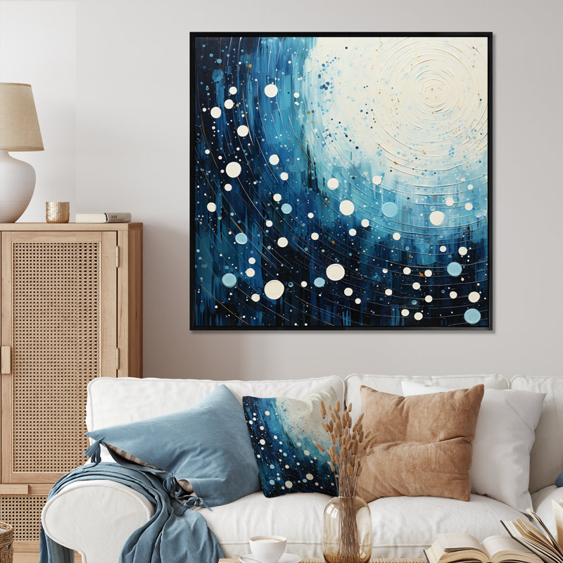 Bleu sarcelle blanc Mid Century Minimalist Rain I - impression, Cadre flottant noir, H 30 po x l 30 po x P 1 po