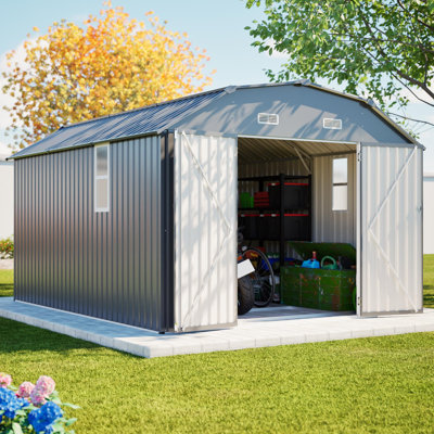 Remise de rangement extérieure en métal l 10 pi. X P 12 pi. Avec structure de plancher et fenêtres (120 pi. Ca.)