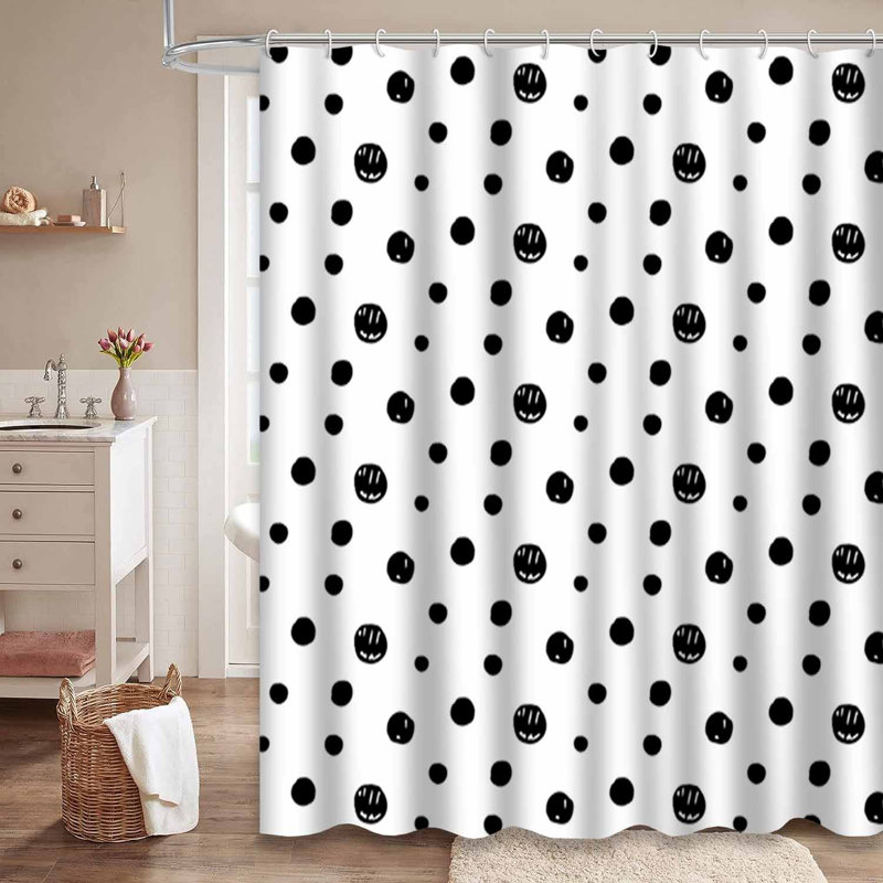 Rideau de douche abstrait à pois blancs avec 12 crochets abstraits, L 72 po x l 84 po