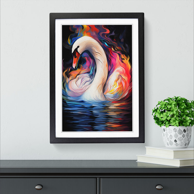 Swan Abstract No.2 - Framed Print, Black , 46cm H x 34cm W x 2cm D