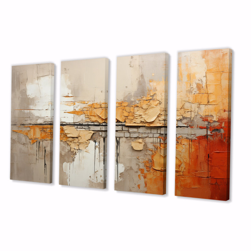 Impression sur toile «Orange Impressions I» - 4 panneaux orange