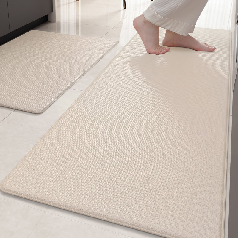 Jendrik Solid Color Synthetic Water Resistant Anti-Fatigue Kitchen Mat, Beige, 17" x 29" & 17" x 59"