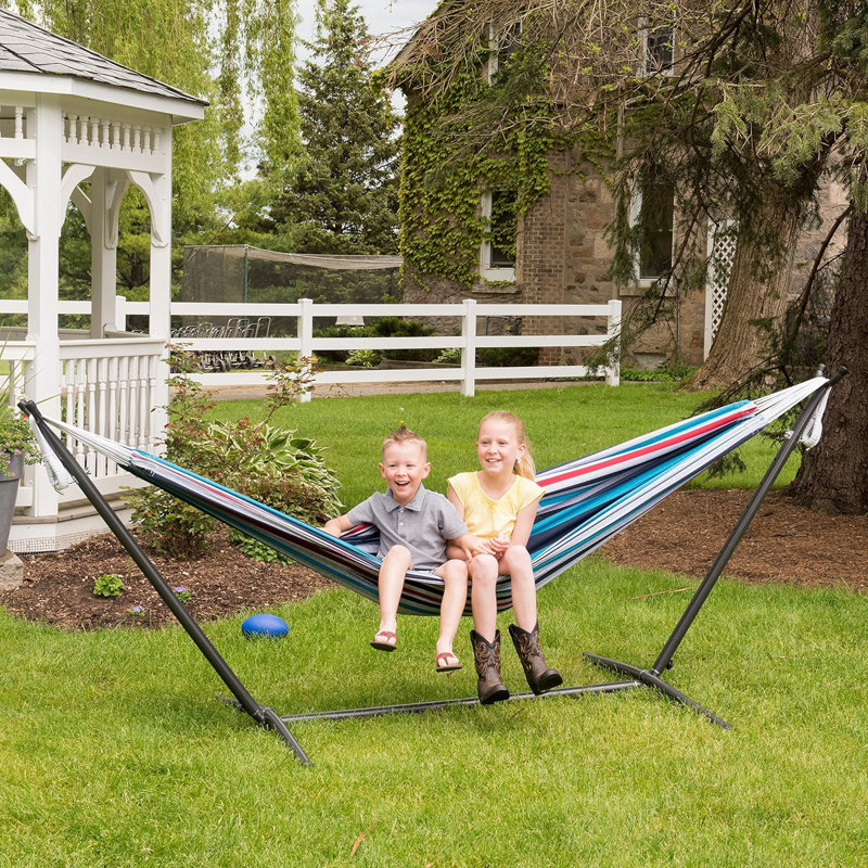 Double Cotton Hammock with Space-Saving Steel Stand including Carrying Bag