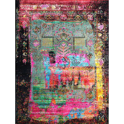 Hand Knotted Oriental Area Rug in Green/Multi