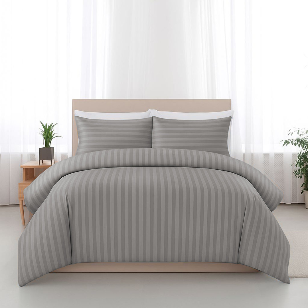 Striped Microfiber Duvet Cover Set – Soft Lightweight Bedding Set For Bedroom Comfort