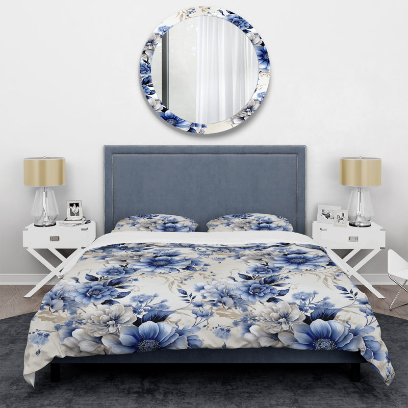 Ensemble de housse de couette Intricate Cobalt Lace Victorian Pattern III, Housse de couette pour grand lit et 2 taies décor