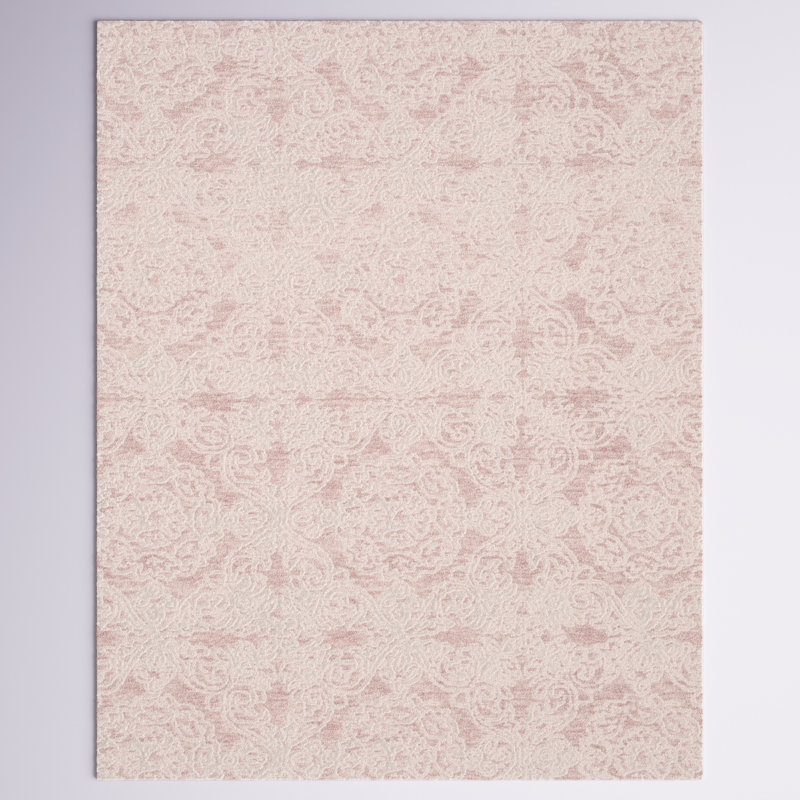 Noor Damask Handmade Tufted Wool Dark Pink/Ivory Area Rug, Rectangle 8' x 10'
