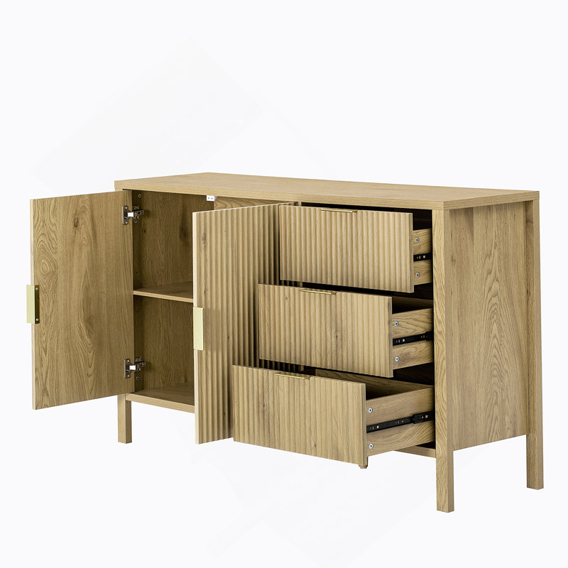 Sideboard With 3 Drawers, Storage Buffet Cabinet With Hooks For Living Room, Entryway, Hallway., Natural