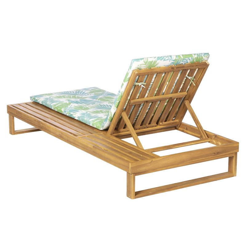 Acacia Wood Chaise Lounge With 1.57-Inch Leaf Coconut 2-Fold Cushion Set, 4-Position Adjustable With Flat Side Surface, Teak