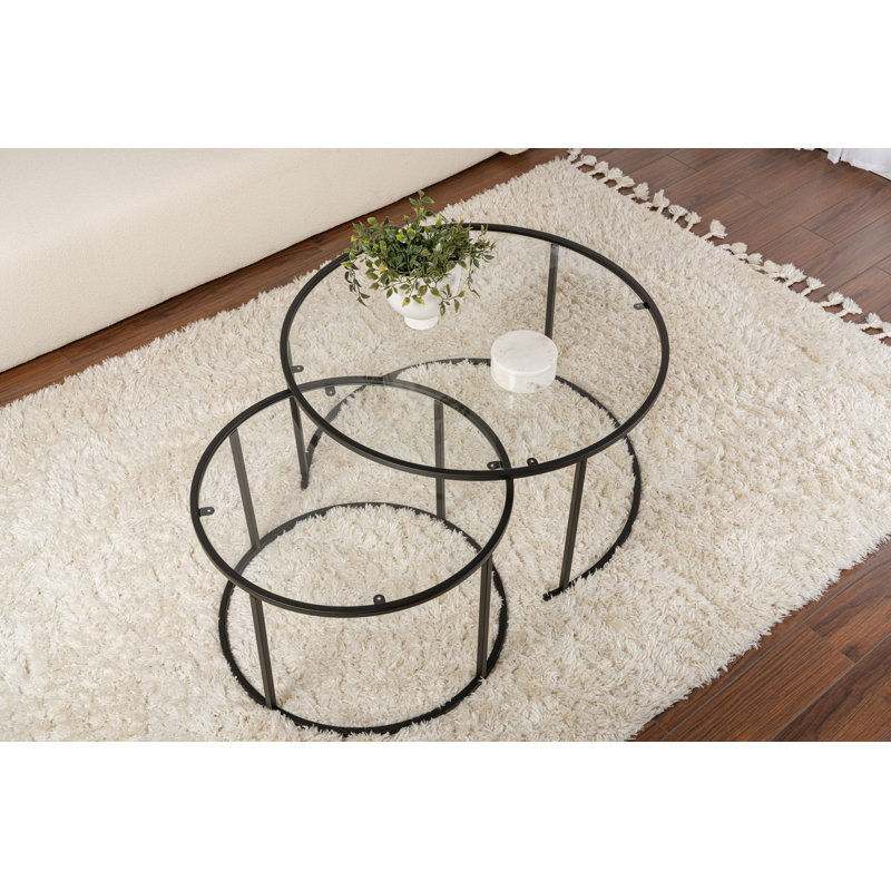Ensemble de tables basses, Transparent, Noir