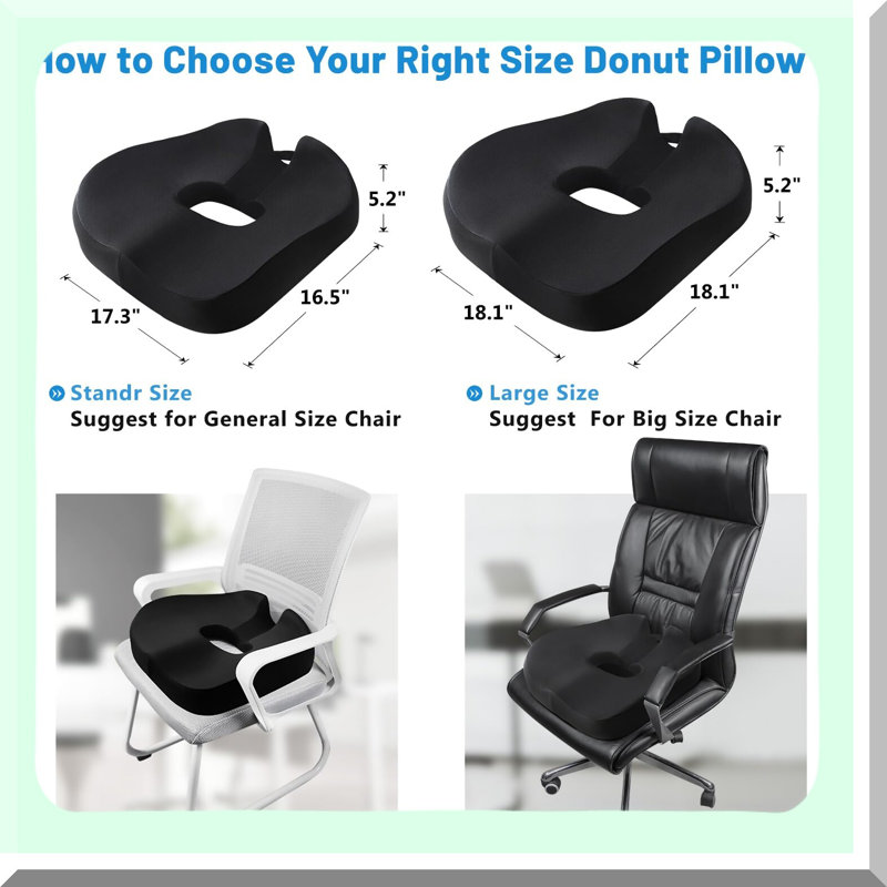 Tailbone Relief Donut Cushion - Hemorrhoid & Postpartum Pain Pillow with Hip Curve Design, Large Size Black Color for Pregnancy Support.